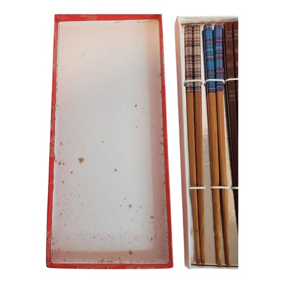 Zhe Jiang Li Zhong Set of 5pr Bamboo Chopsticks Dark & Light Assorted patterns - Picture 5 of 7